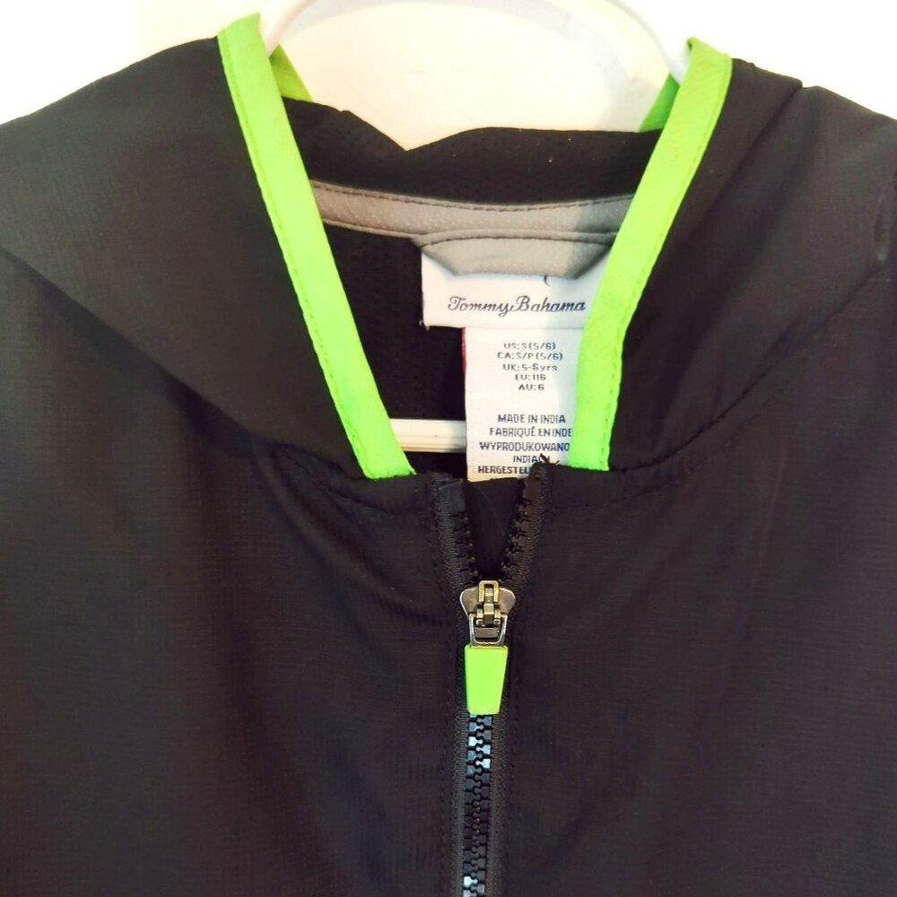 Tommy Bahama Active Jacket Boys S 5-6 Black Gray Full Zip Hooded Windbreaker - Picture 3 of 8